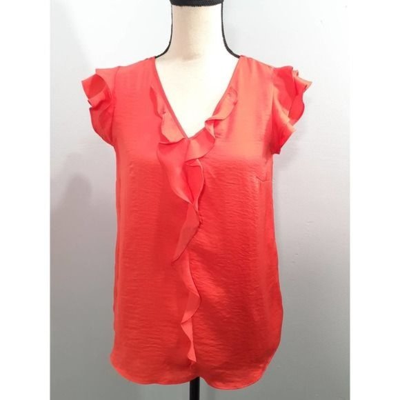 Banana Republic Blouse Ruffles Coral Orange Size XS - Picture 2 of 7